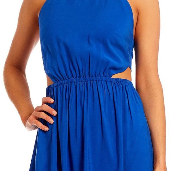 GIANNI BINI Trina Maxi DRESS M L XL Halter Sleeveless Cut Out Tie Back Blue NEW - Picture 2 of 6